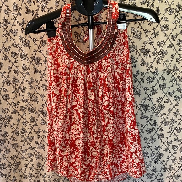 Elle Tops - Floral Orange Red Halter Top